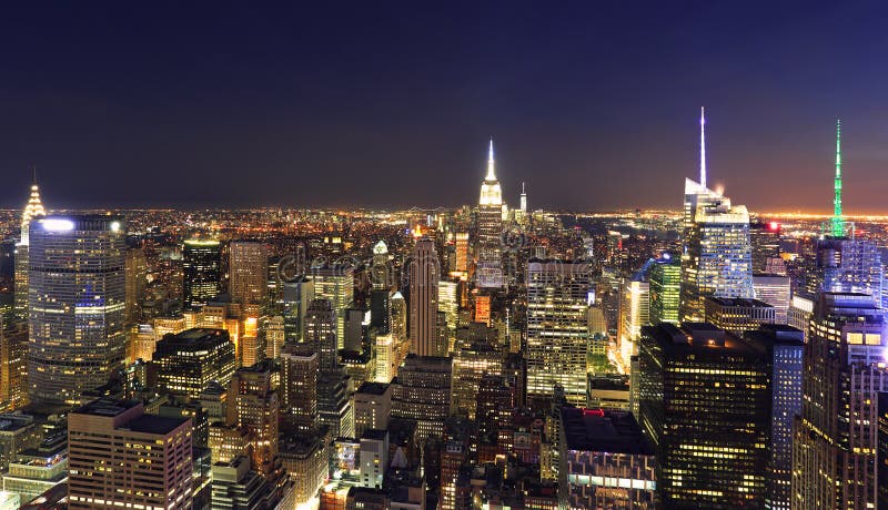 New York City Skyline at Night Stock Photo - Image of tower, purple ...