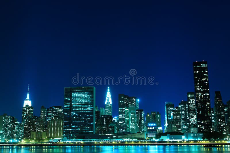 New York City Skyline at Night Lights Stock Image Image of harbor, river 16257745