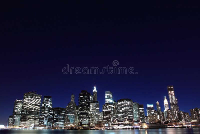 New York City Skyline at Night Lights Stock Image Image of harbor, river 16257745
