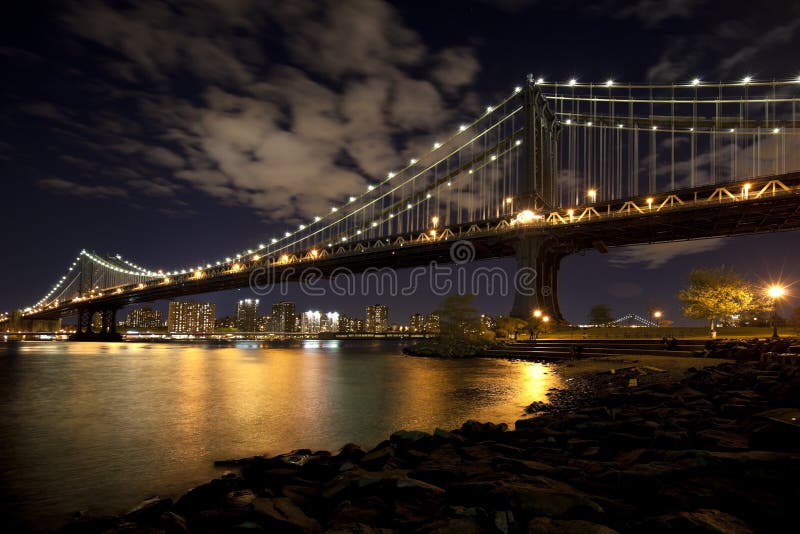 The New York City skyline w Manhattan Bridge