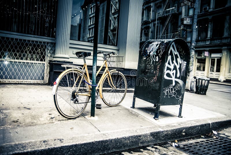 Gritty New York City street scene - soho area -bike