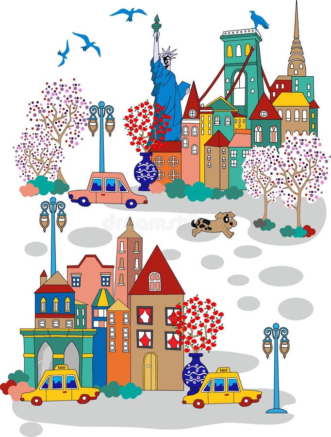 New York City tecknad film royaltyfri illustrationer New York City tecknad film royaltyfri illustrationer