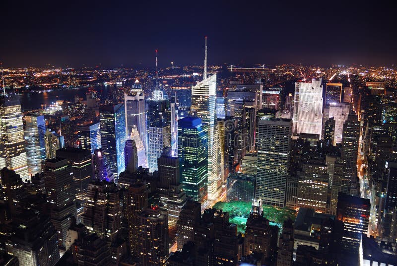 Times Square Aerial View at Night Stock Photo - Image of background ...