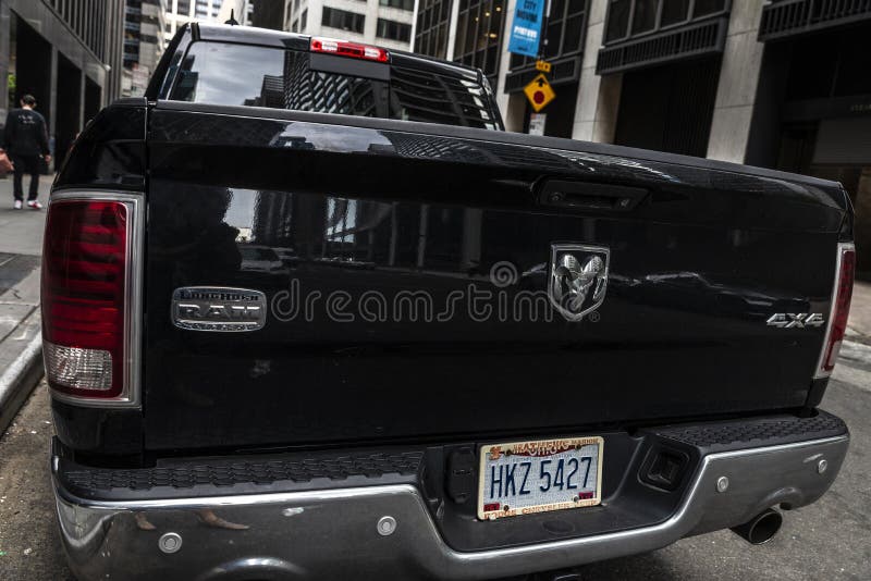 Black Dodge Ram Laramie Longhorn in New York City, USA stock images Black Dodge Ram Laramie Longhorn in New York City, USA stock images