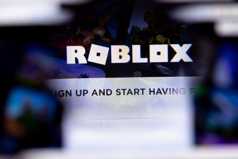 Roblox company logo on a website with blurry stock market