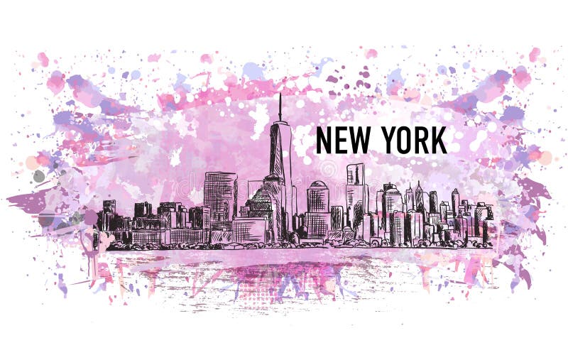 New York, dessin de vecteur dans le grunge coloré et aquarelle forment illustration de vecteur New York, dessin de vecteur dans le grunge coloré et aquarelle forment illustration de vecteur