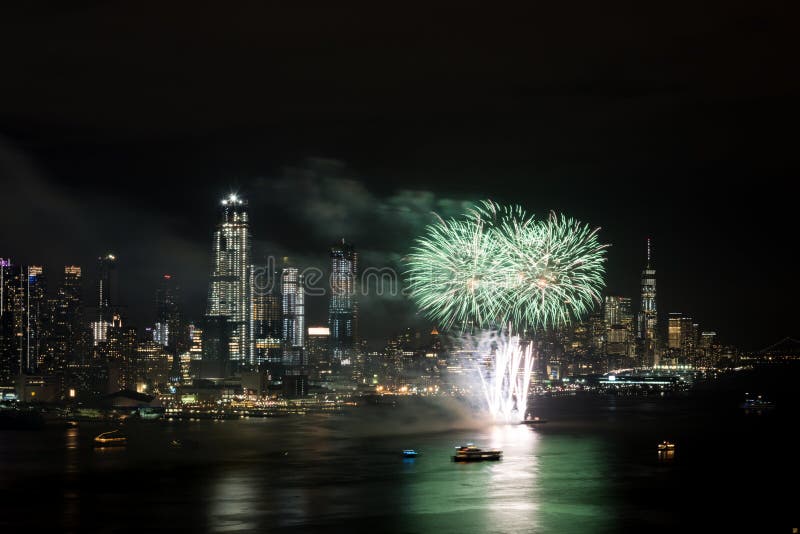 Fireworks on Hudson River, New York City Stock Image Image of