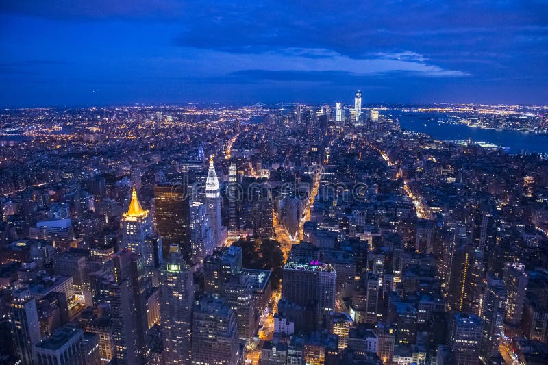 New York City at dusk stock image. Image of aerial, road - 19178319