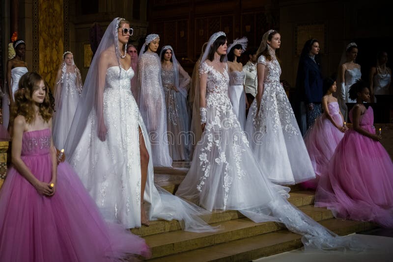 Models Pose on the Runway during the Reem Acra Bridal Spring 2020 ...
