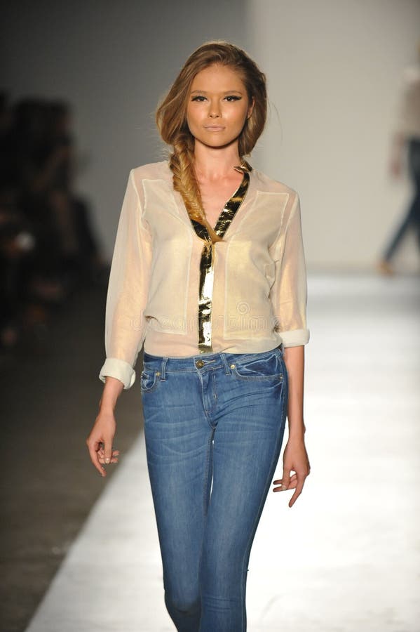 NEW YORK, NY - SEPTEMBER 05: A model walks the runway at the DL 1961 Premium Denim spring 2013 fashion show