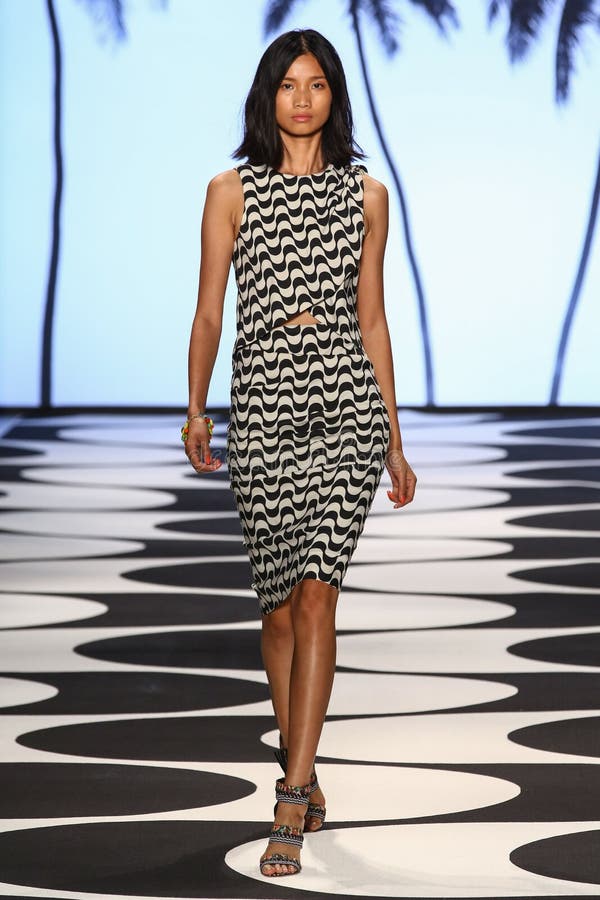 NEW YORK, NY - SEPTEMBER 05: A model walks the runway at Nicole Miller Spring 2015 fashion show