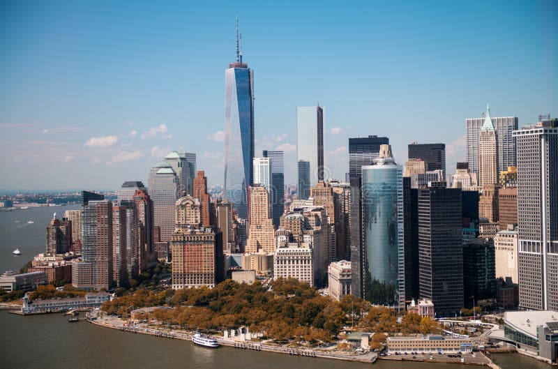 New York. Overweldigende helikoptermening van de lagere Horizon van Manhattan royalty-vrije stock fotografie New York. Overweldigende helikoptermening van de lagere Horizon van Manhattan royalty-vrije stock fotografie