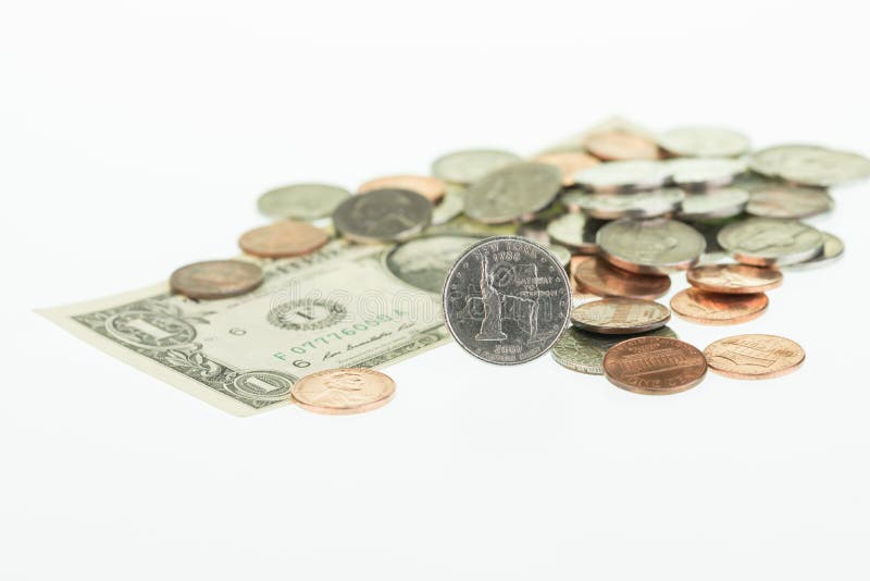 New York State Quarter with a dollar and coins close-up royalty free stock image New York State Quarter with a dollar and coins close-up royalty free stock image