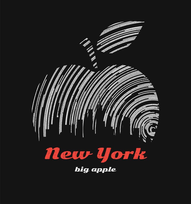 New York stor äpplet-skjorta grafisk design med stadshorisont stock illustrationer