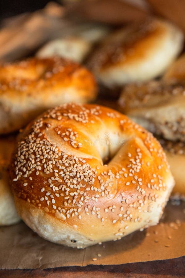 New York Style Bagels with Seeds Stock Image - Image of golden ...