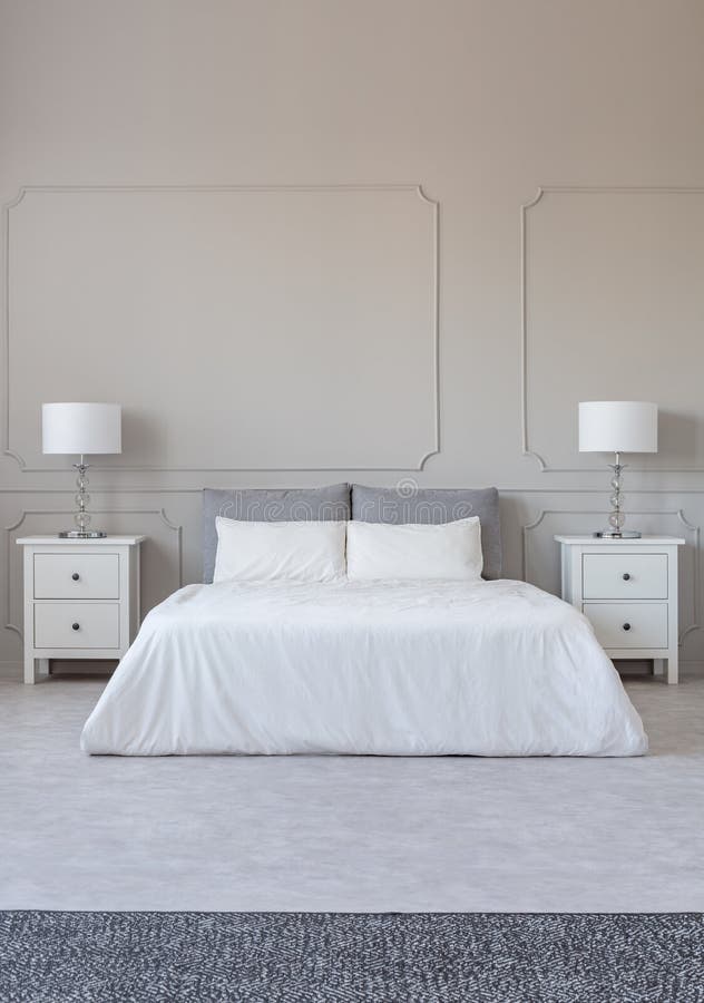 New York Style Bedroom Interior with Symmetric Design, Copy Space on