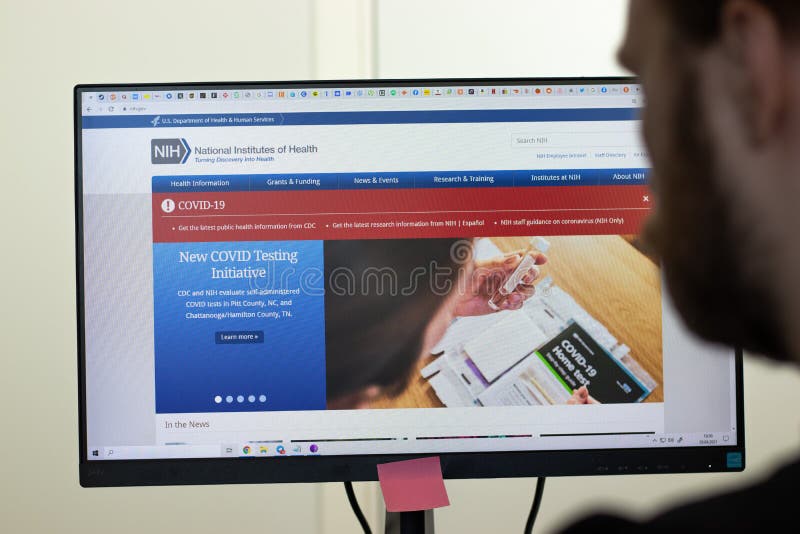 New York, USA - 26 April 2021: NIH website page on screen, man using service, Illustrative Editorial stock photography New York, USA - 26 April 2021: NIH website page on screen, man using service, Illustrative Editorial stock photography