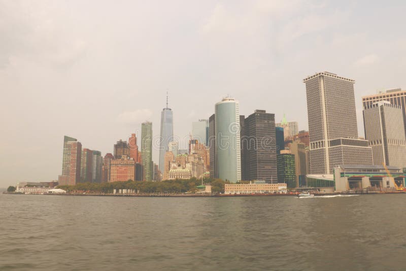NEW YORK, USA - August 31, 2018: View to Manhattan skyline from New Jersey City at sunset, USA royalty free stock photo NEW YORK, USA - August 31, 2018: View to Manhattan skyline from New Jersey City at sunset, USA royalty free stock photo