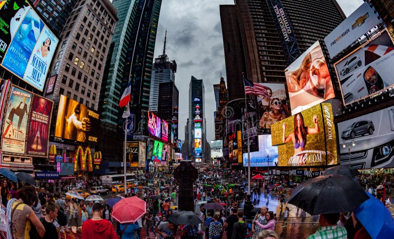 NEW YORK, USA - JULY 13, 2013: Fisheye lens photo of Times Square stock images NEW YORK, USA - JULY 13, 2013: Fisheye lens photo of Times Square stock images