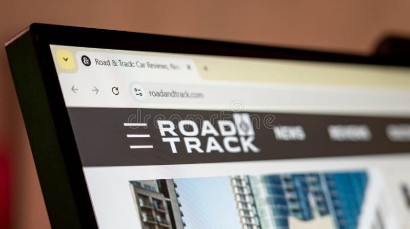 New York, USA - March 17, 2025: Road and Track website homepage displayed on a computer screen with browser tab open.