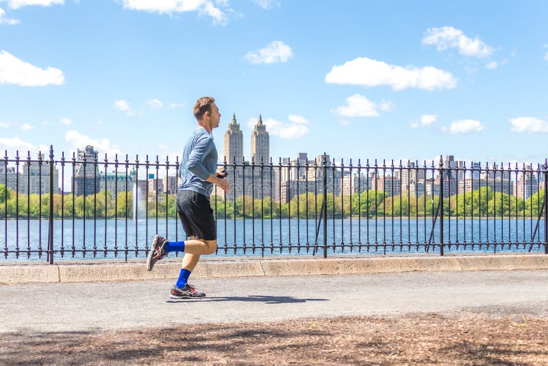 Male Runner Running In New York City Central Park Stock Image - Image ...