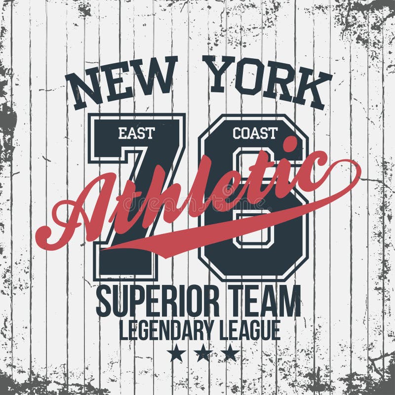 New- Yorksportkleidungsemblem Athletisches Hochschulkleiderdesign mit Beschriftung stock abbildung New- Yorksportkleidungsemblem Athletisches Hochschulkleiderdesign mit Beschriftung stock abbildung