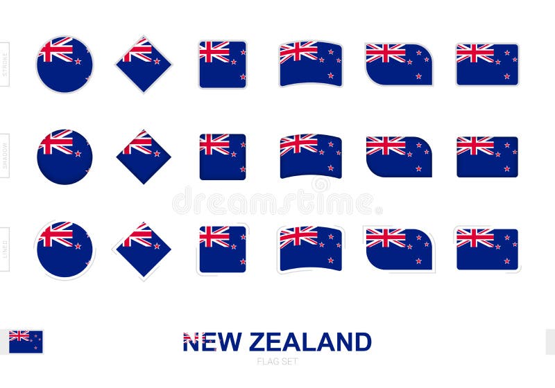 New Zealand Flag Set, Simple Flags of New Zealand with Three Different Effects Stock Vector