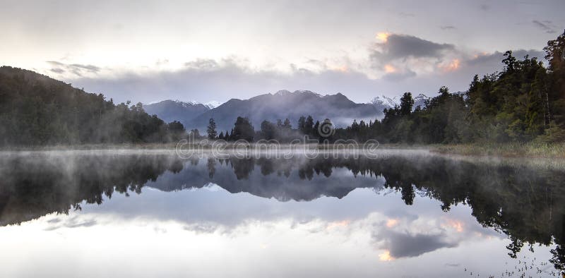 New Zealand lake view refection with morning sunrise sky