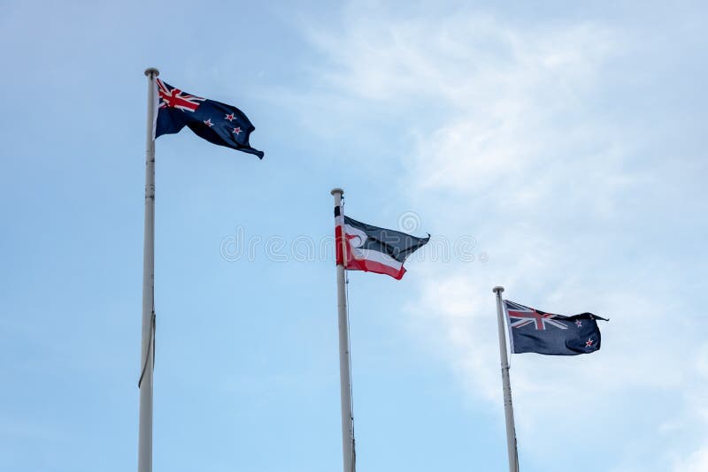 New Zealand And Maori Flags Fly Together Stock Image Image Of Three Blue New Zealand And Maori Flags Fly Together Stock Image Image Of Three Blue