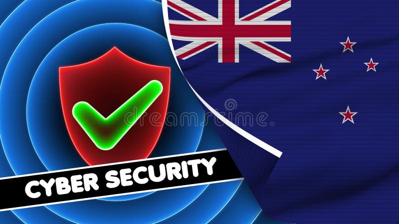 New Zealand Realistic Flag with Cyber Security Title Fabric Texture 3D