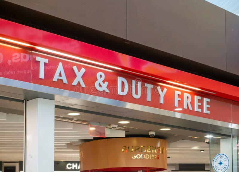 View of Red and White Tax and Duty Free Sign at the Concourse at View of Red and White Tax and Duty Free Sign at the Concourse at