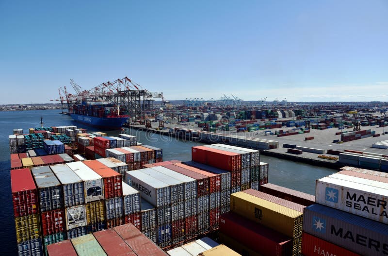 Cargo Ships in the Container Terminal of Newark, NJ. Editorial Photo