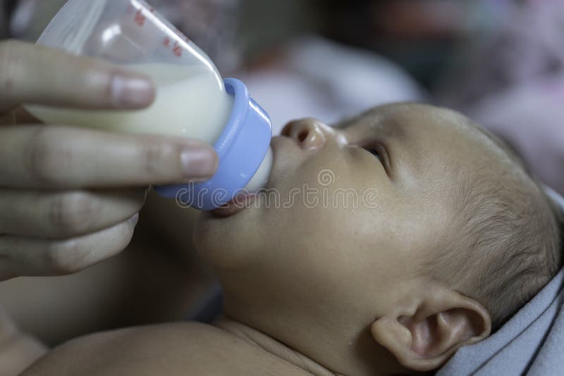 Newborn Babies are Drinking Milk from Bottles Stock Photo Image of