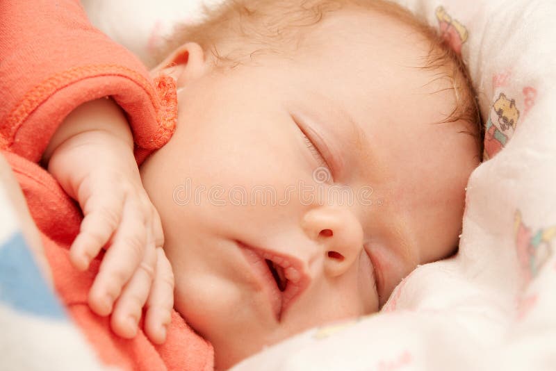 Newborn baby girl sleeping stock image. Image of side 13399025
