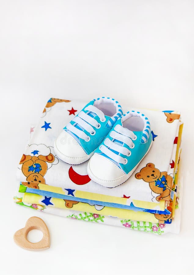 Newborn. Baby Accessories on a Light Background. Selective Focus Stock Photo Image of