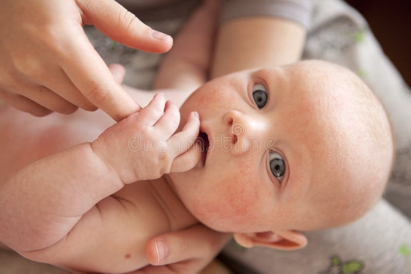 newborn baby boy -in the hands of the mother