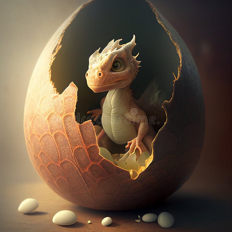 Newborn Baby Dragon in an Egg. AI Generated. Stock Illustration
