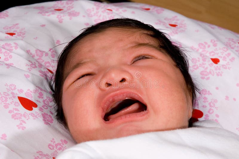 Newborn Baby with Eyes Closed, Crying Stock Photo Image of sadness