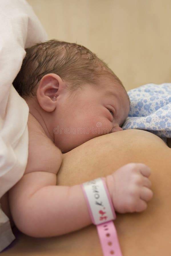 Newborn baby and first feeding royalty free stock images