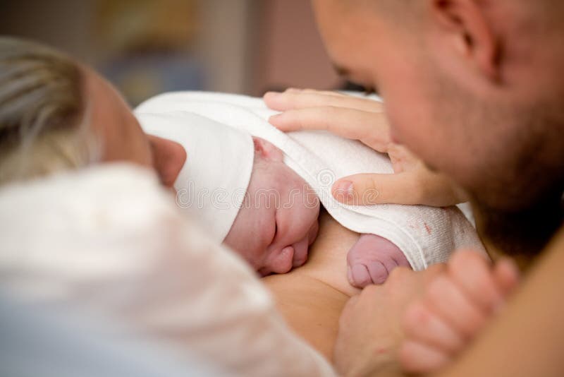 Neonato, ragazza, subito dopo la consegna, poco profondo, fuoco.