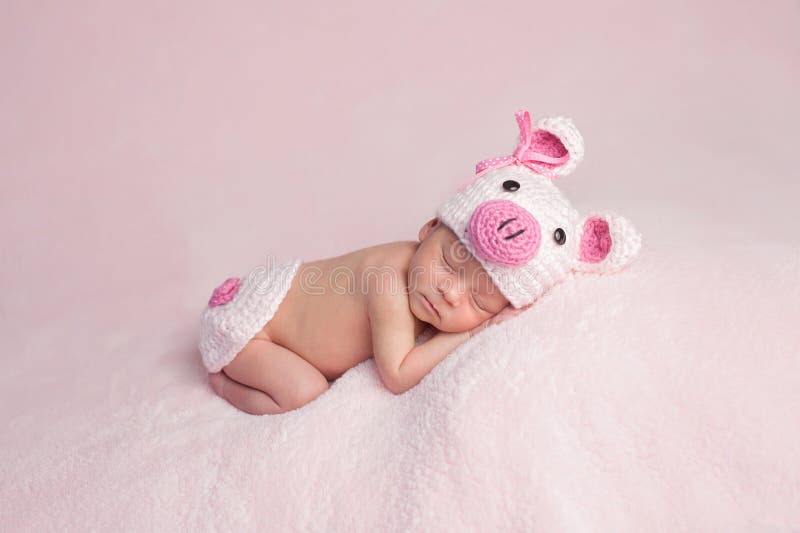Newborn Baby Girl Wearing Piglet Costume