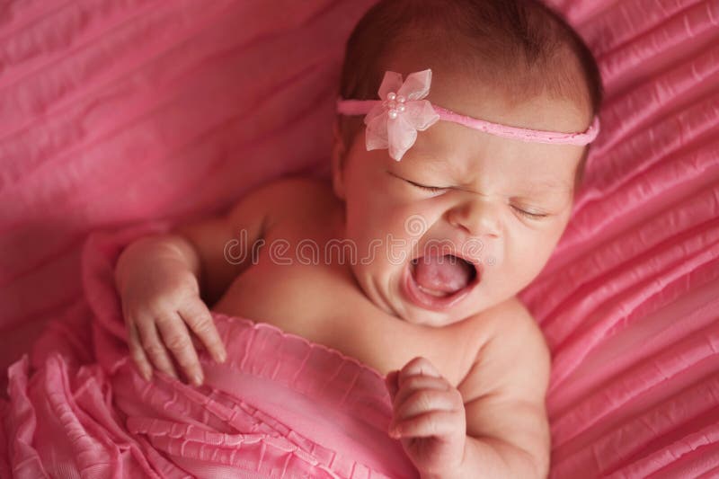 Newborn Baby Girl Yawning stock photos Newborn Baby Girl Yawning stock photos