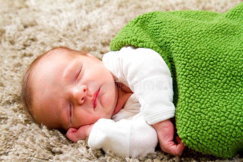 Newborn Baby in Green Blanket Stock Photo Image of people, children