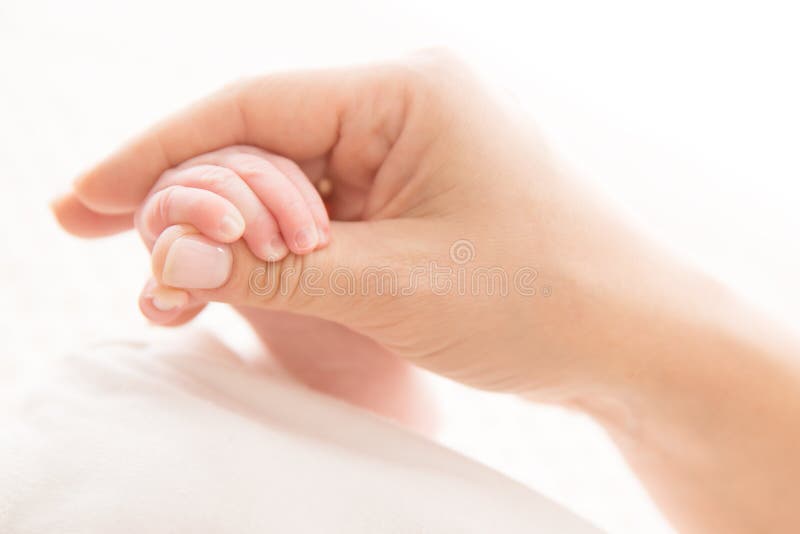 Newborn Baby Hand Holding Mother, Mom hold New Born Kid royalty free stock images
