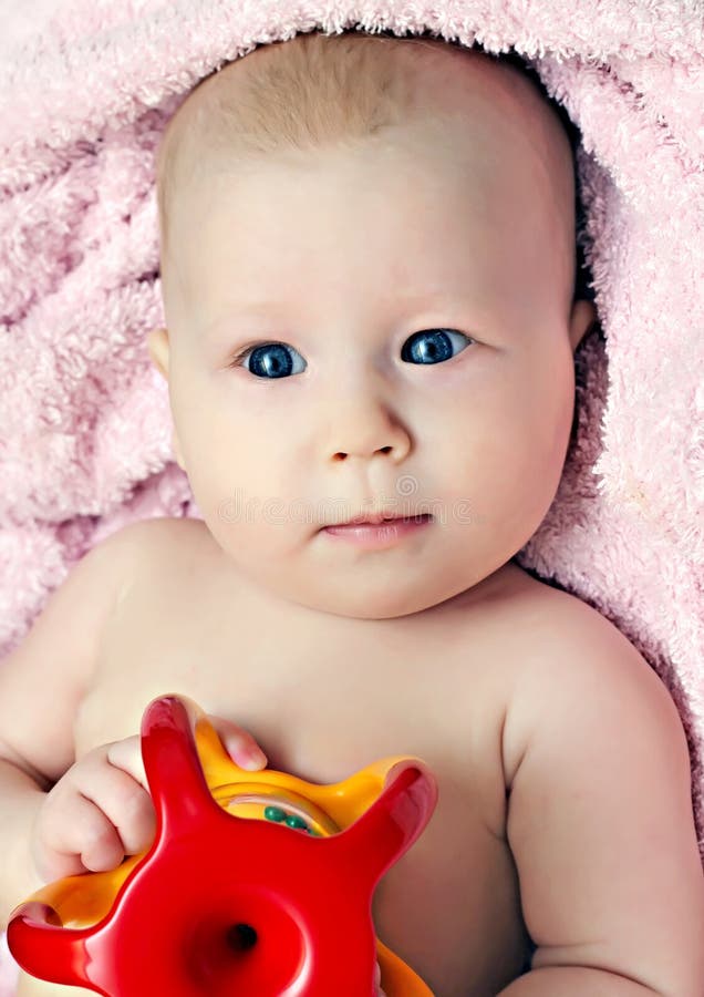 Newborn Baby Playing with Rattle Stock Image Image of leisure
