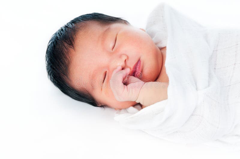 Newborn Baby Sleeping with Father in Bed Stock Photo Image of