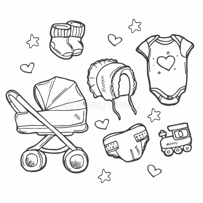 Newborn Cute Doodle Round Illustration.Baby Care,feeding,toys,health ...