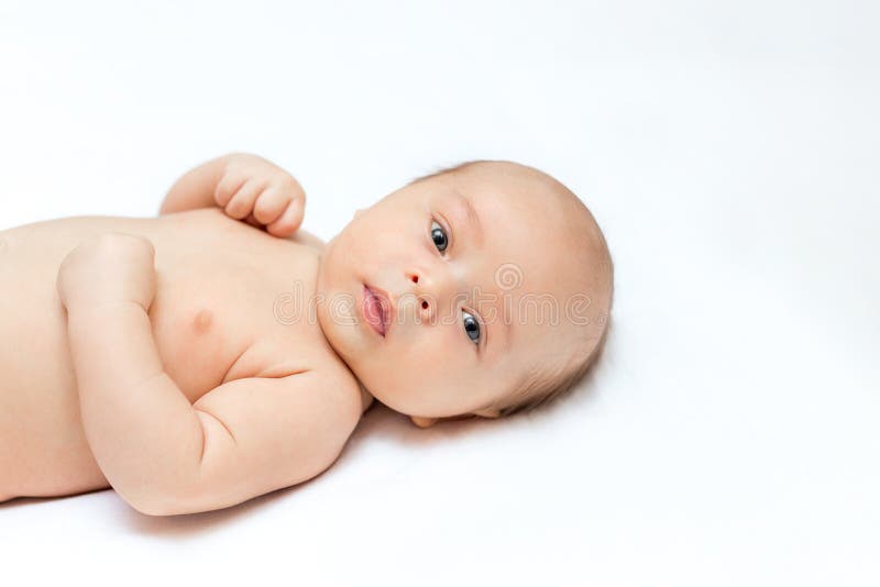 Newborn is Lying on a White Blanket Stock Photo Image of family