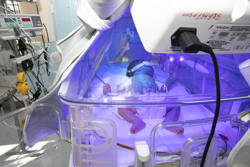 The Newborn is Receiving Light Therapy Stock Image Image of adorable