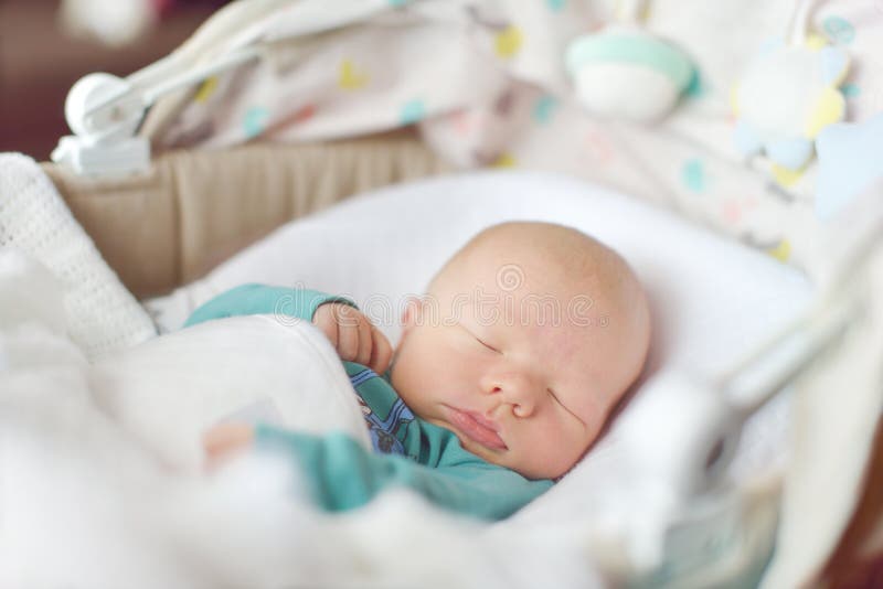 Newborn sleeping in crib stock image. Image of cute, maternity 89532961